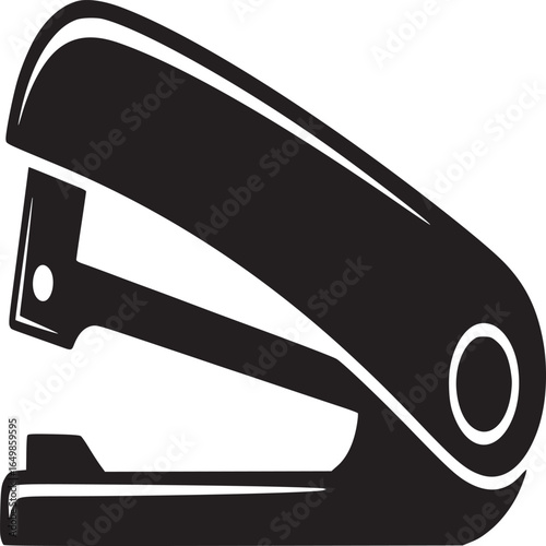 A simple black and white illustration of a stapler on a white background in a vector style