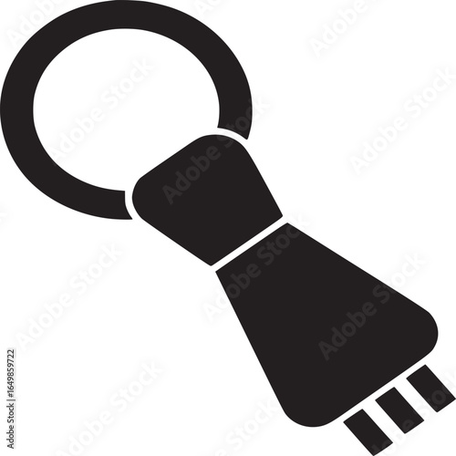 A graphic illustration of a black key chain with a ring and a usb connector on a white background