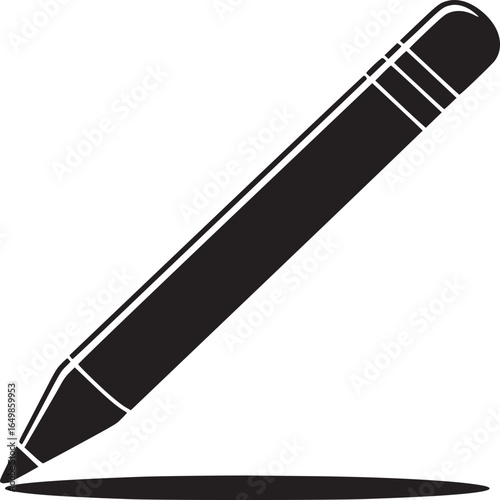 A graphic illustration of a black pencil with a shadow on a white background simple and minimalist