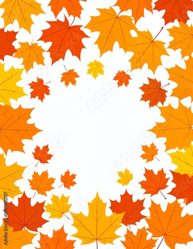 Autumn Leaves Frame on White Background