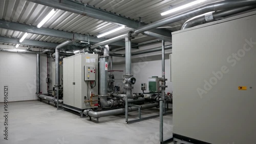 Industrial Mechanical Room:  Piping, Pumps, and HVAC Systems