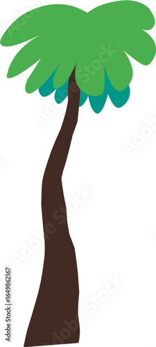 Cartoon tall green tree illustration suitable for children book, foliage ornament