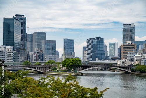 Osaka skyscrapers from river