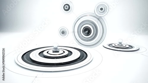 Abstract Technology Concept: Interconnected Rings and Spheres