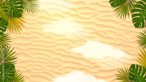 Tropical Beach Sand and Palm Leaves Summer Background