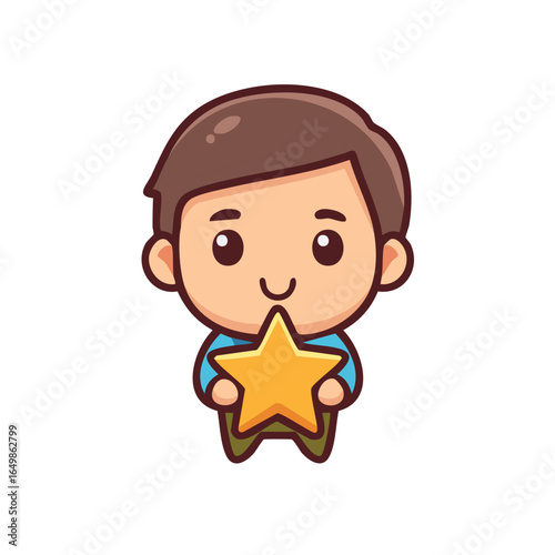 A charming cartoon character holding a golden star, conveying a sense of achievement and recognition