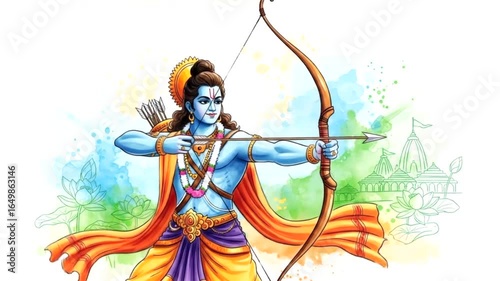 Lord Rama, the Epic Hero: A Stunning Digital Watercolor Depiction