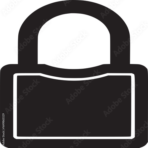 A minimalist black and white illustration of a padlock with a rounded shackle and rectangular body shape