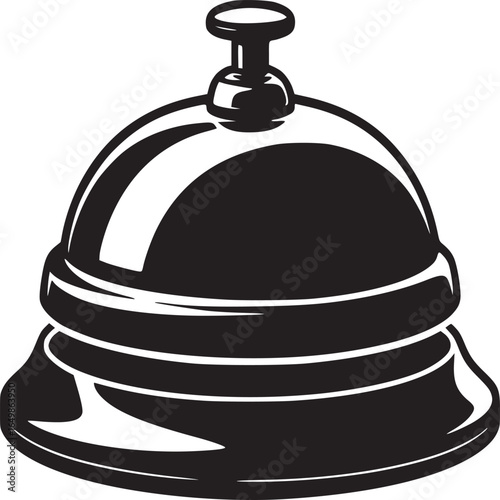 A monochrome illustration of a service bell with a simple design on a white background space