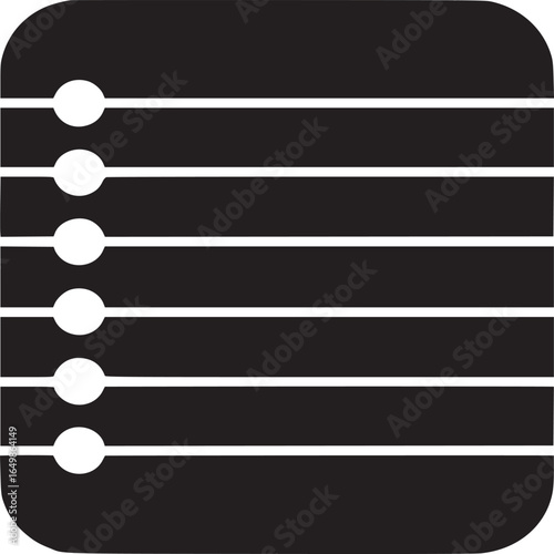 Black and white image of a list icon with horizontal lines and circular markers on the left side