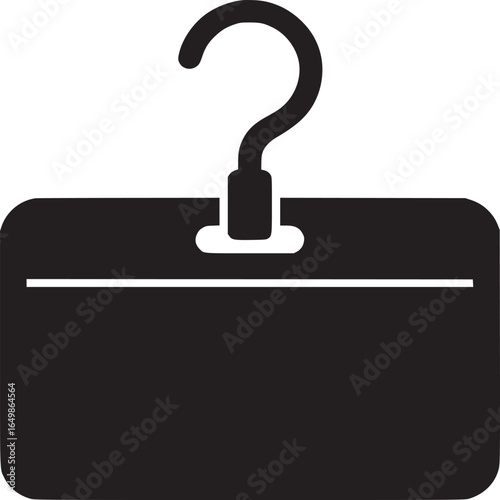 A black and white illustration of a rectangular object hanging from a hook on a white background