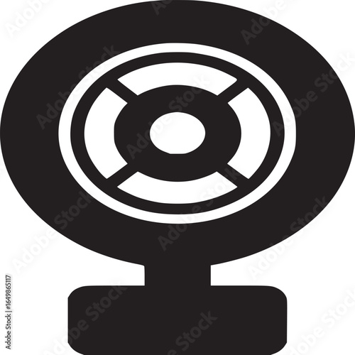 A simple black and white illustration of a target with a stand on a plain white background design