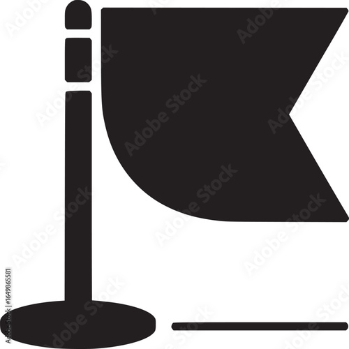 A black flag on a pole with a rounded base and a horizontal line on a white background vector art