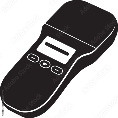 Isolated black and white vector illustration of a handheld electronic device with a display screen