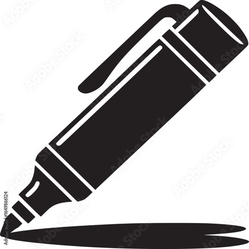 Black marker drawing a line on a white surface in a simple graphic style with a cap and clip detail