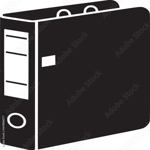 A black binder with white details on a white background in a simple minimalist style illustration
