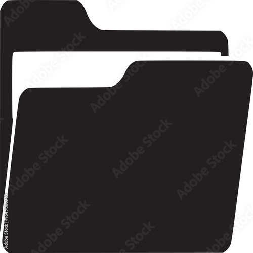 A simple black vector graphic of an open folder on a white background in a minimalist style design