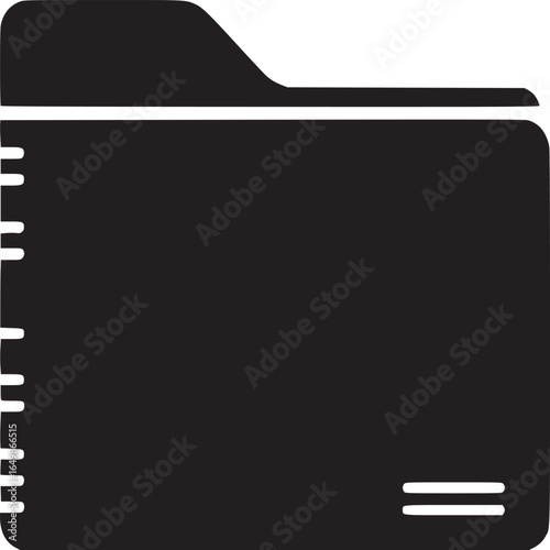 A stylized black and white illustration of a file folder with lines and a double line at the bottom