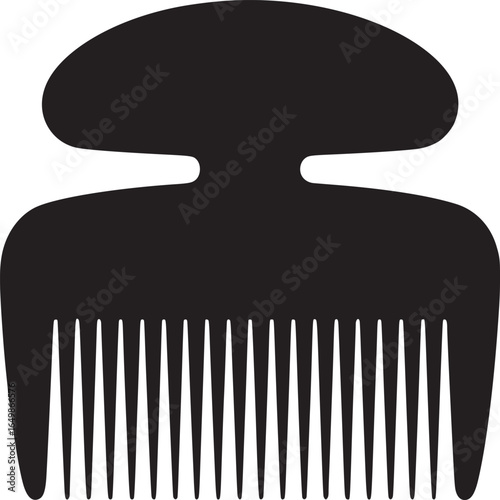 Isolated black afro pick comb with teeth on white background for hair styling and grooming tool