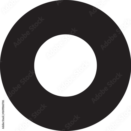 A graphic image showing a black ring shape surrounding a white circle in the center on a white background