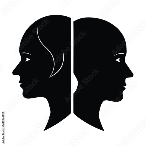 Silhouette profile two human faces facing opposite directions graphic
