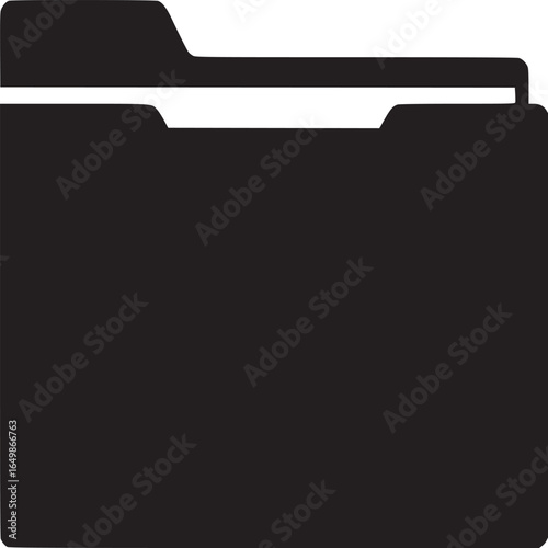 A black folder icon with a white background depicting file organization and data management concept