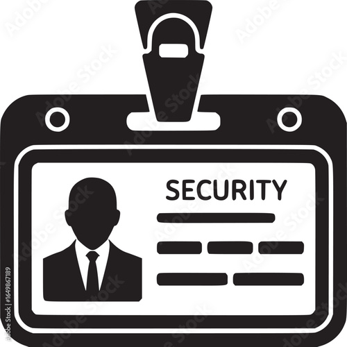 A black and white security badge with a silhouette of a person and the word security displayed