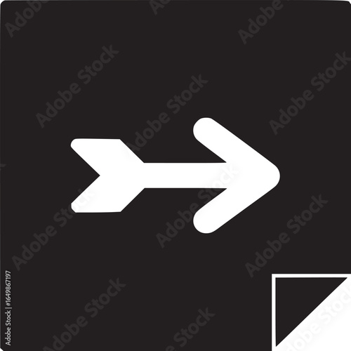 A black square with a white arrow pointing right and a folded corner on a white background