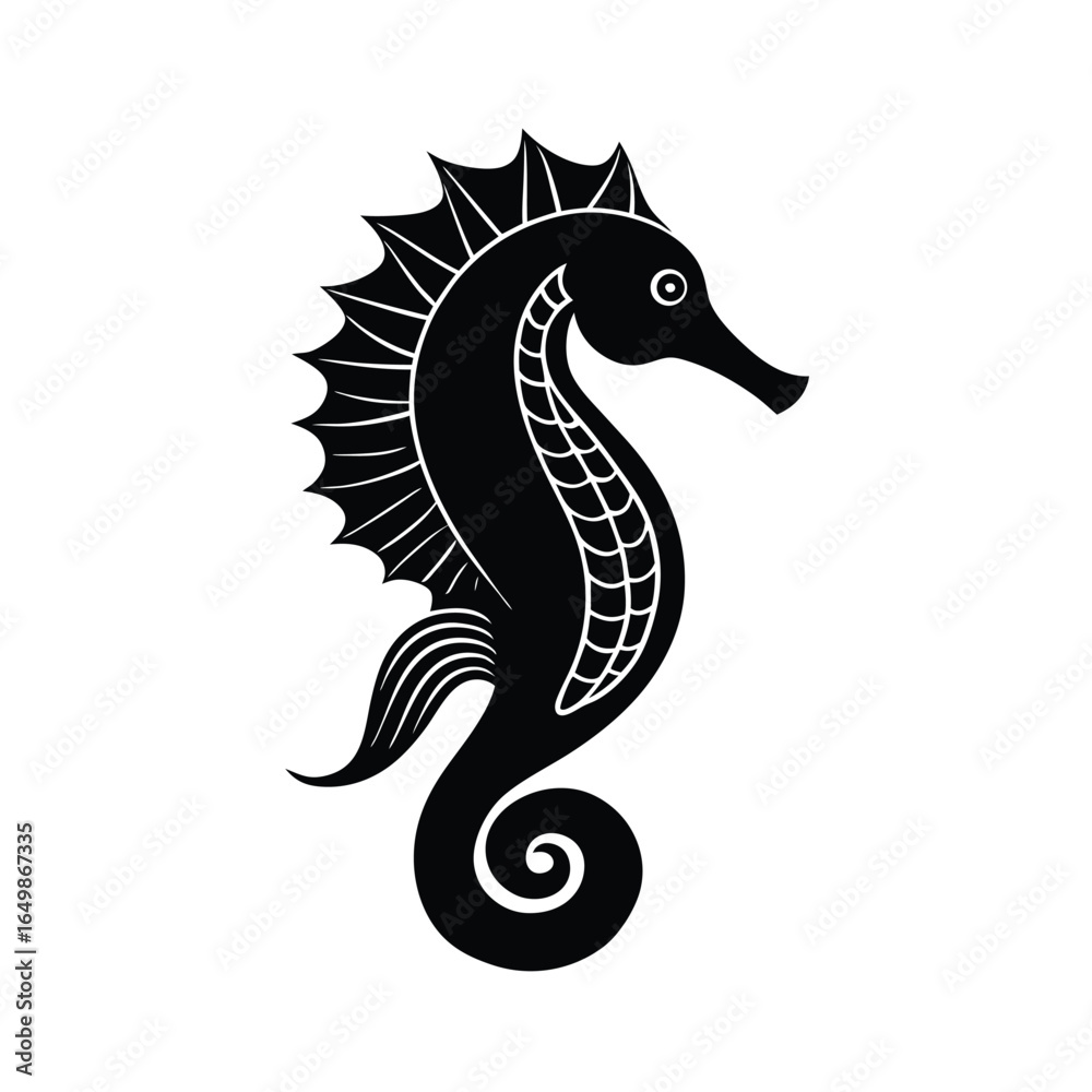 Fototapeta premium Stylized seahorse silhouette with coiled tail fin detail animal ocean