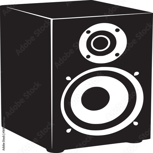 Black and white illustration of a speaker with two drivers on a white background in vector art
