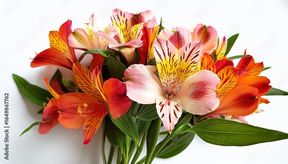 Naklejka premium summer season flowers bouquet made with alstroemeria isolated on white background
