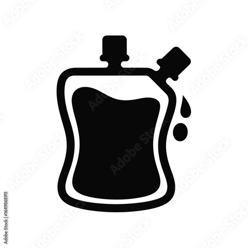 A single, smooth vector silhouette of a Blood Bag Juice Pack, designed with a spooky Halloween theme 