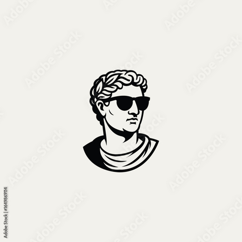 Stoic man with sunglass logo icon flat vector design