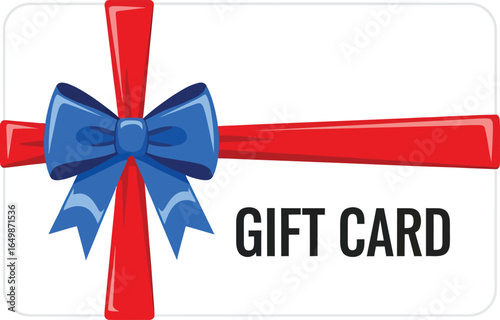 Vector art of gift card with blue bow isolated on white background