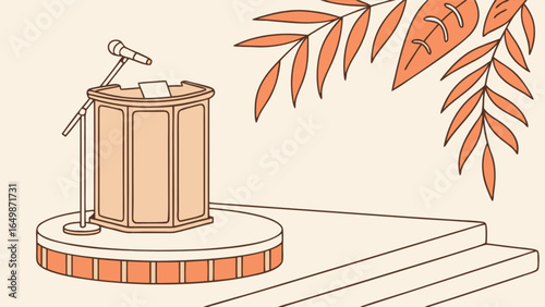 Presentation stage with microphone and podium for public speaking event or conference vector illustration