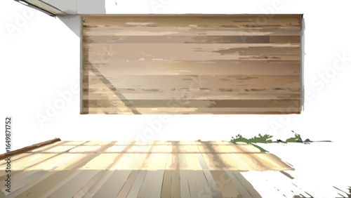 Top view of wood flooring planks and wood ceiling panels for interior design and home improvement project