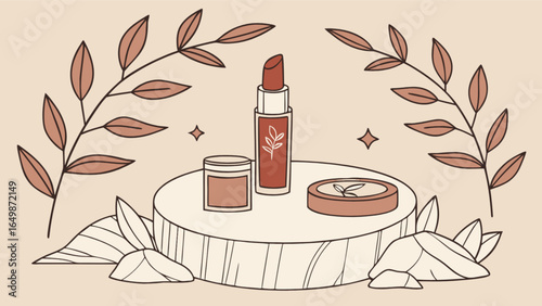 Organic beauty products skincare and makeup natural cosmetics on display with botanical elements art