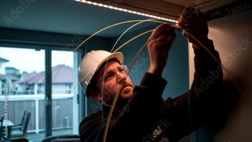 Fiber Optic Installation: Technician Working on Interior Cable