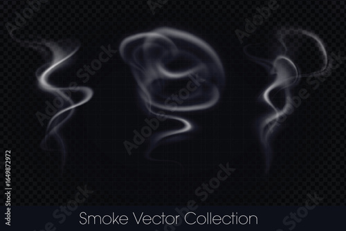Smoke, smoke of e-cig, mist, fog, gas and Steam isolated Vector (EPS) Illustration Set on transparent background