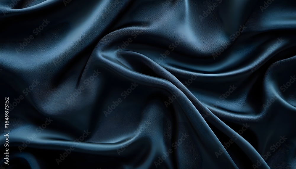 Fototapeta premium This image captures the intricate folds and creases of a deep blue silk fabric, creating a rich texture with varying shades.
