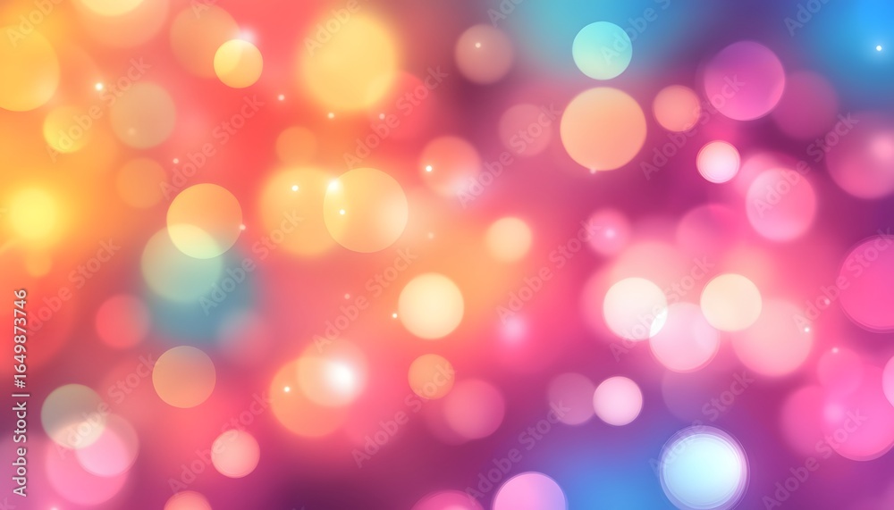 Obraz premium This abstract image features bright, colorful bokeh lights and sparkling particles that create a vibrant, defocused background.