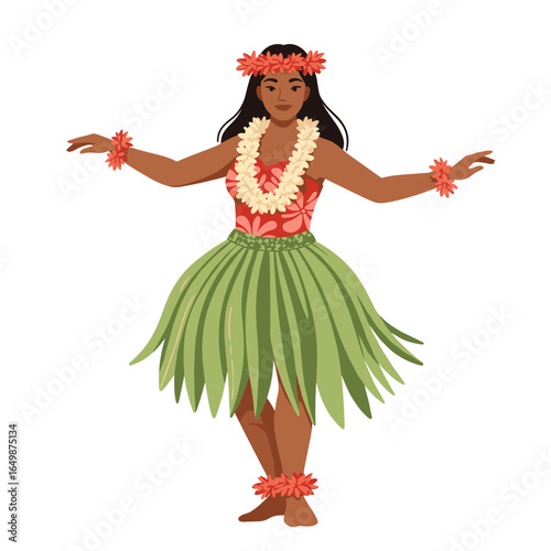 Hawaiian hula dancer performing gracefully in traditional attire, 