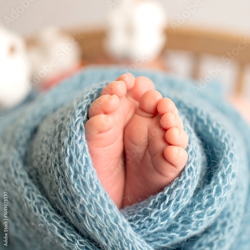 Baby's delicate feet wrapped in soft fabric