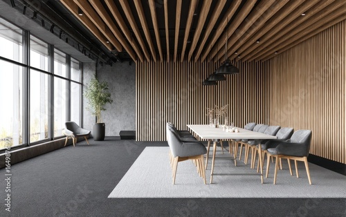 Modern meeting room with large windows