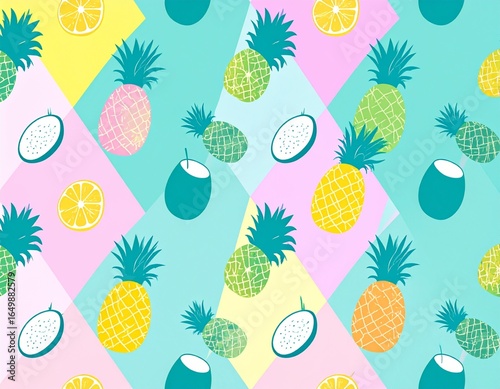 seamless pattern with pineapple, summer, travel, tropical