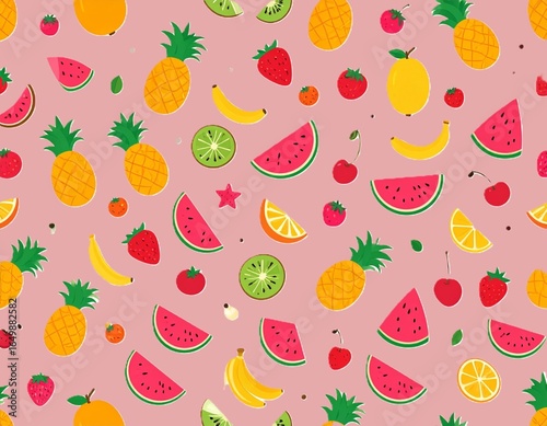 Seamless pattern with pineapples and watermelons,travel,tropical,summer