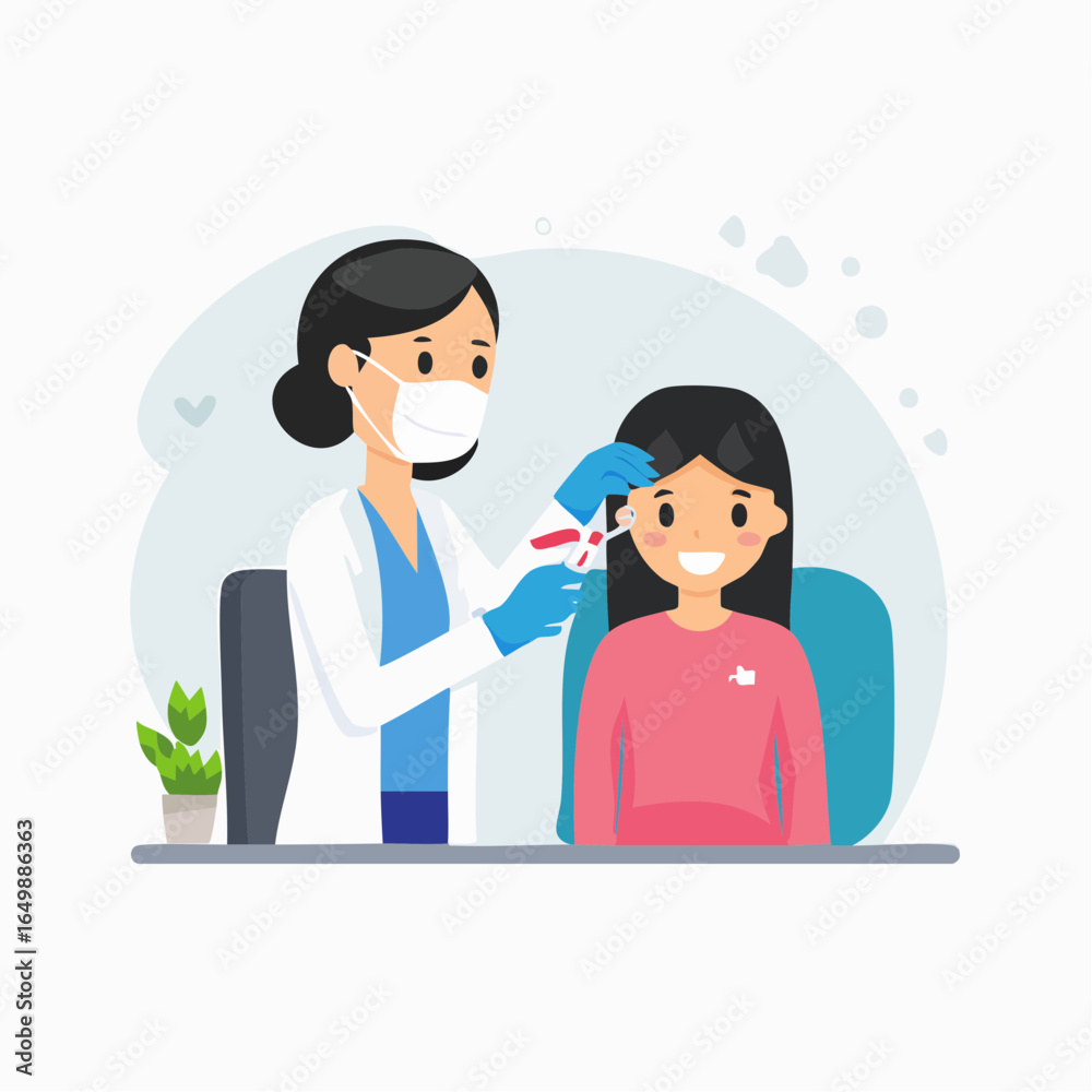 Fototapeta premium Flat style vector icon of a dentist examining a patient’s teeth, representing dental care and oral health services.