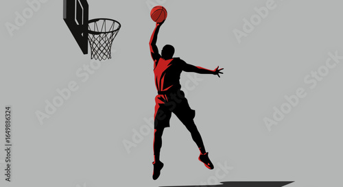 Basketball player in action dunking the ball in the hoop, dynamic movement