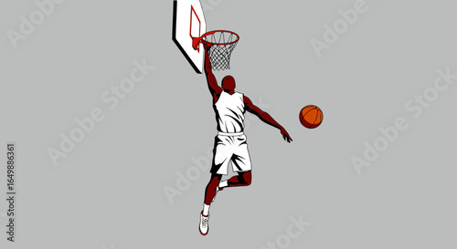Dynamic basketball player scoring with a powerful slam dunk vector illustration