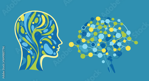 Creative illustration showcasing human mind and artificial intelligence concept